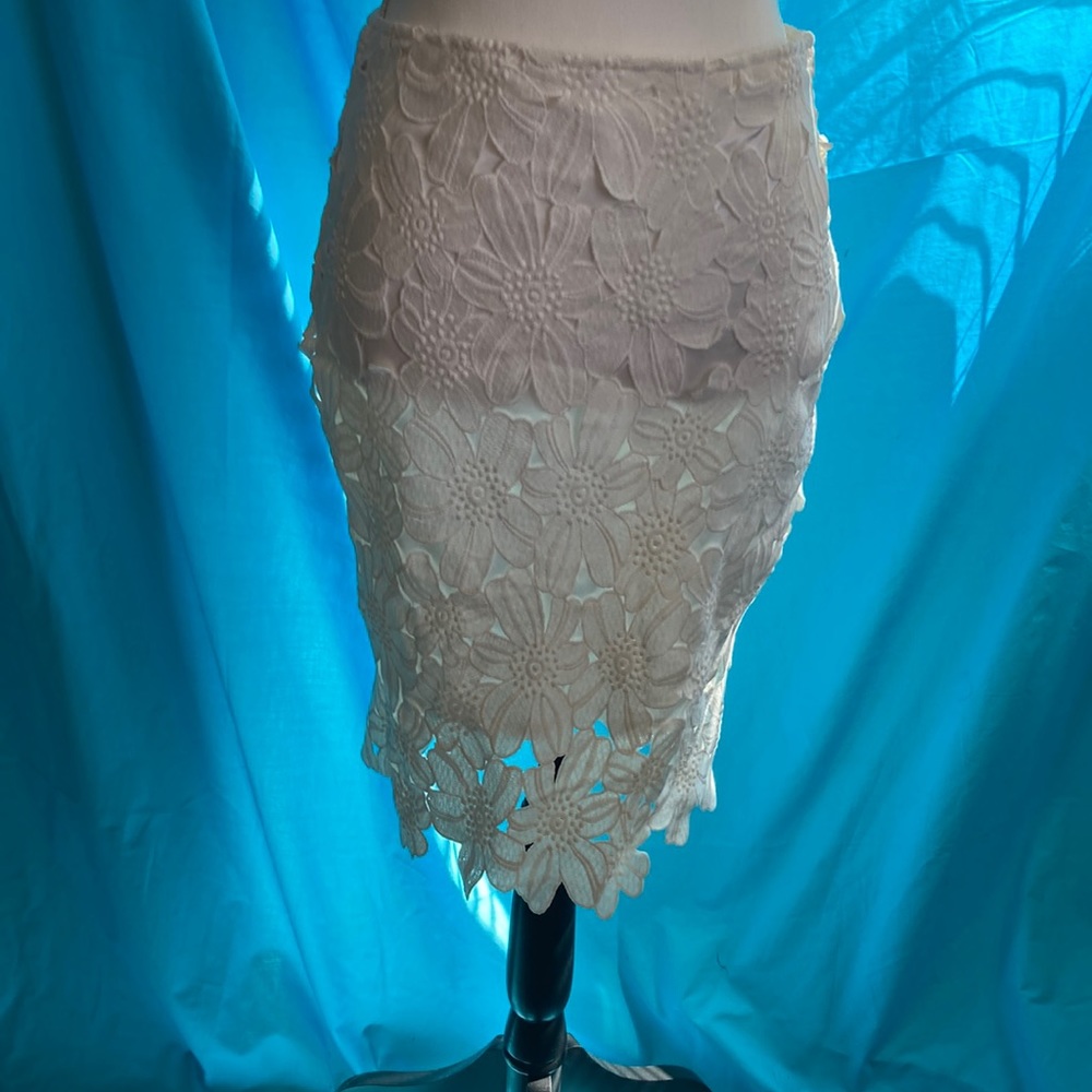 Buy2 items get1 free.3/$15items for$30. White lace lined skirt w/ back zipper